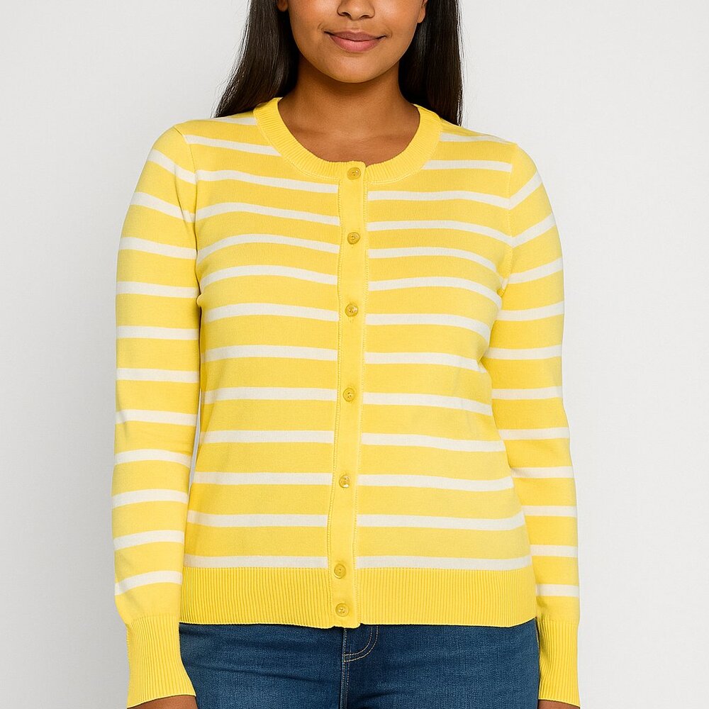 Liz Claiborne yellow/white striped button down cardigan sweater, EUC, Sz M